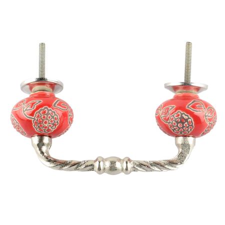 Red Marigold Etched Ceramic Cut Bridge Handle